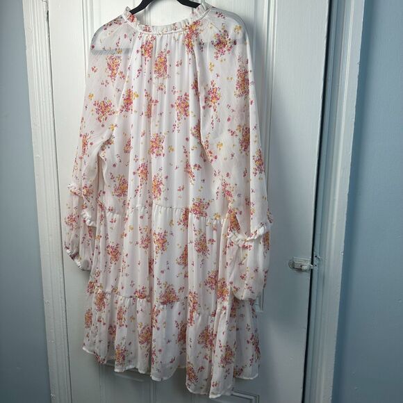 Vince Camuto Mini Dress Womens XXL White Floral Ruffle Cottage Lined V-Neck Plus - Picture 6 of 9
